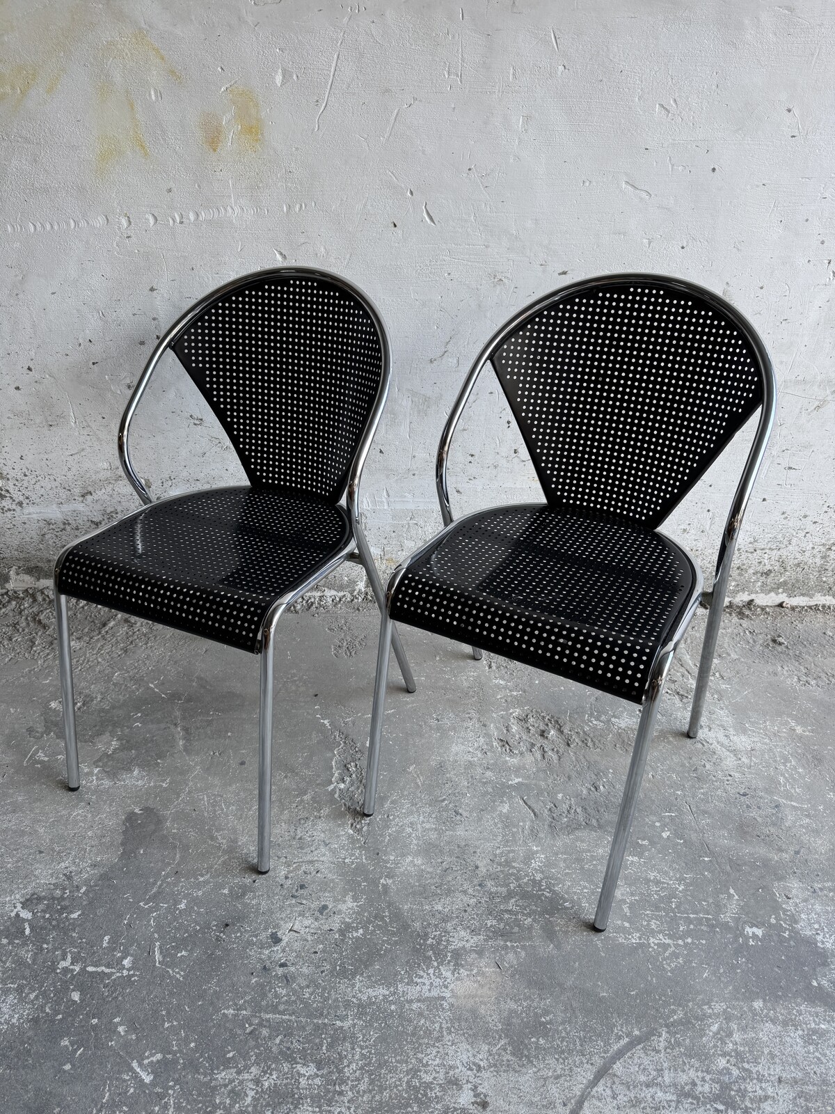 Pair of 2 Metal office chairs with peforated design