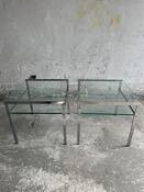 pair of coffee tables in chrome steel and glass - 1970s