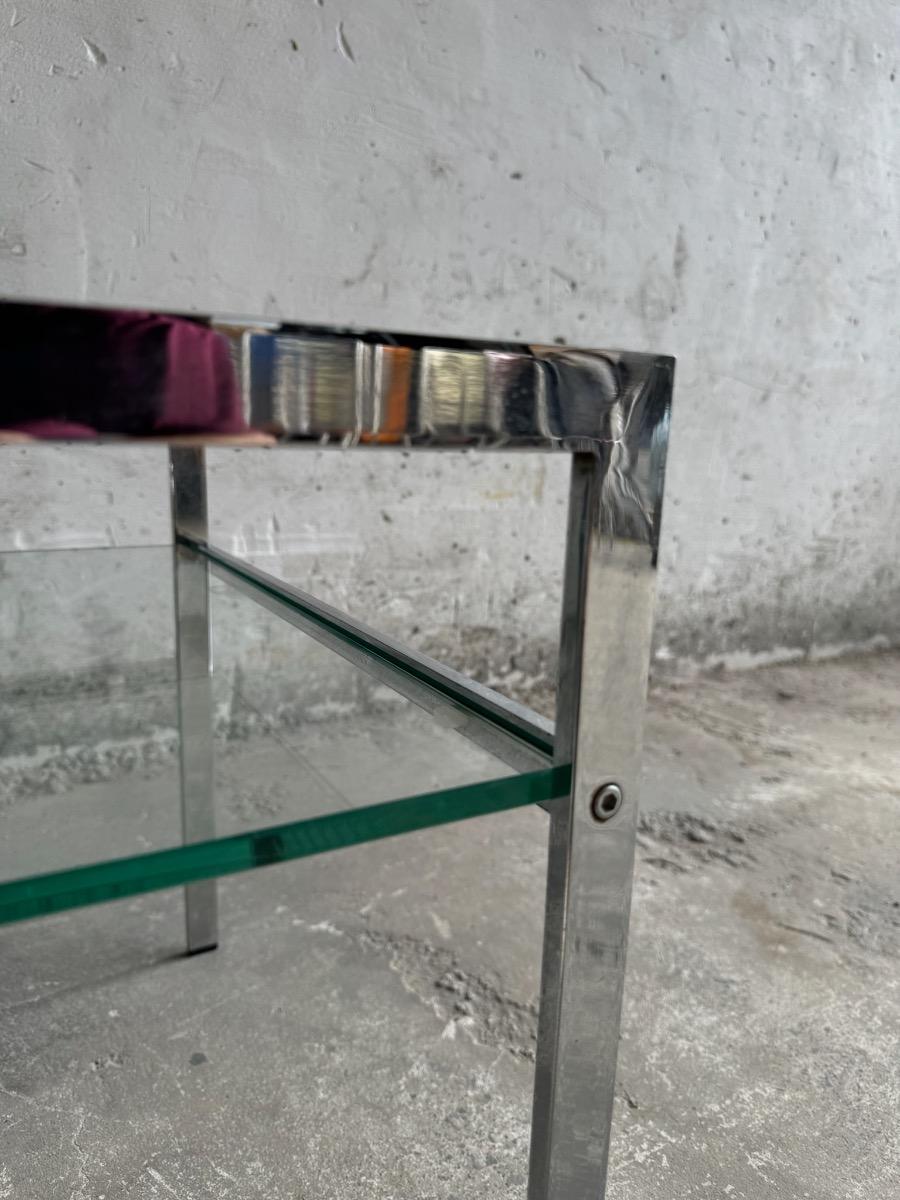 pair of coffee tables in chrome steel and glass - 1970s