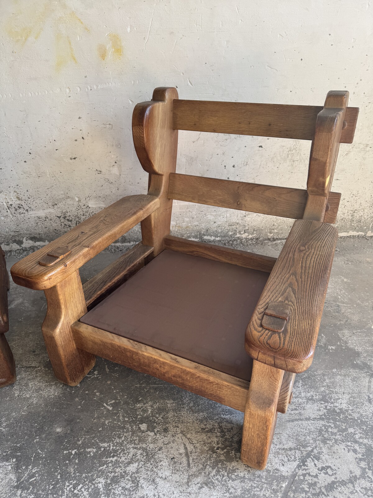 Pair of stunning brutalist oak sofa's