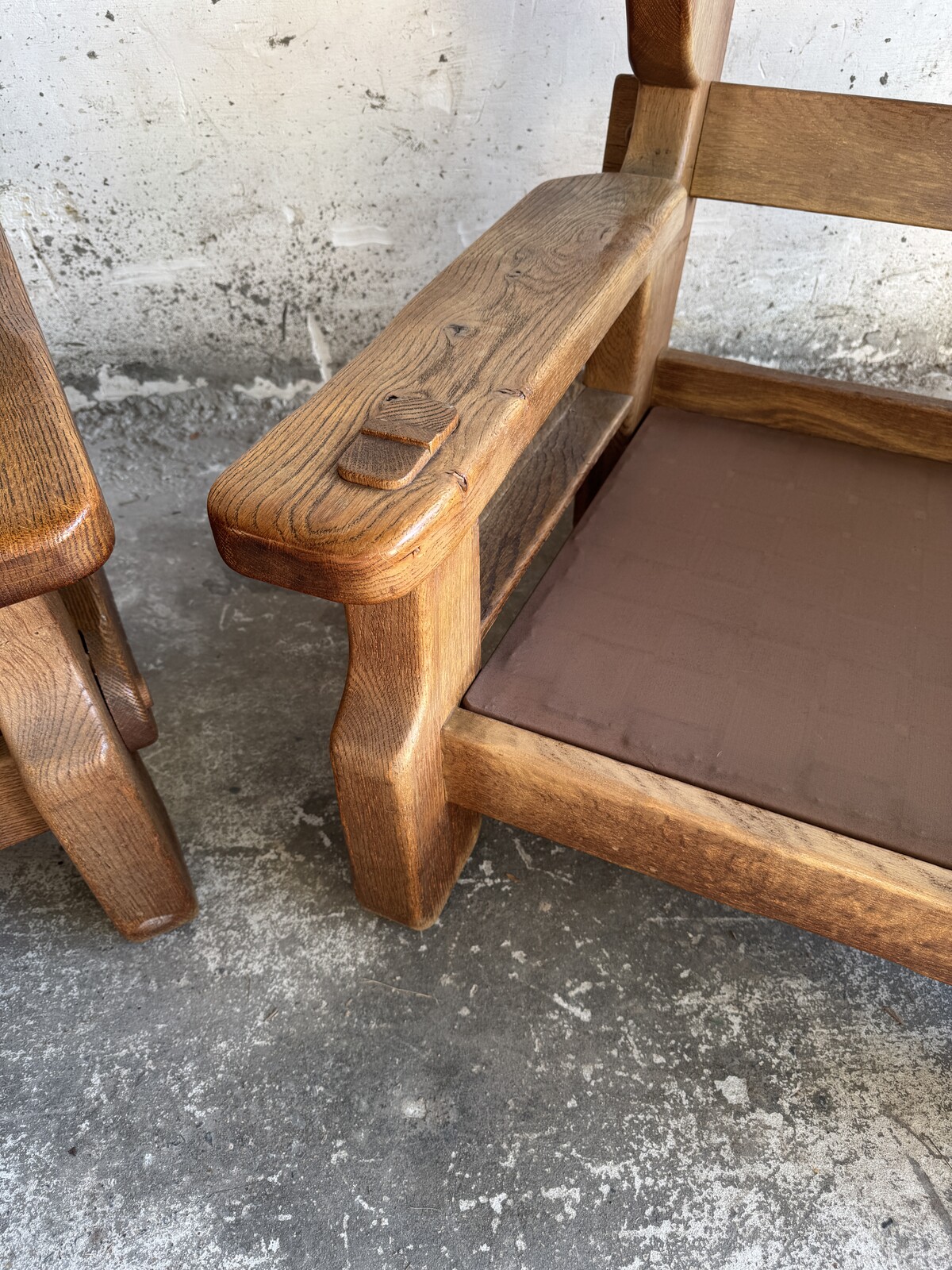 Pair of stunning brutalist oak sofa's