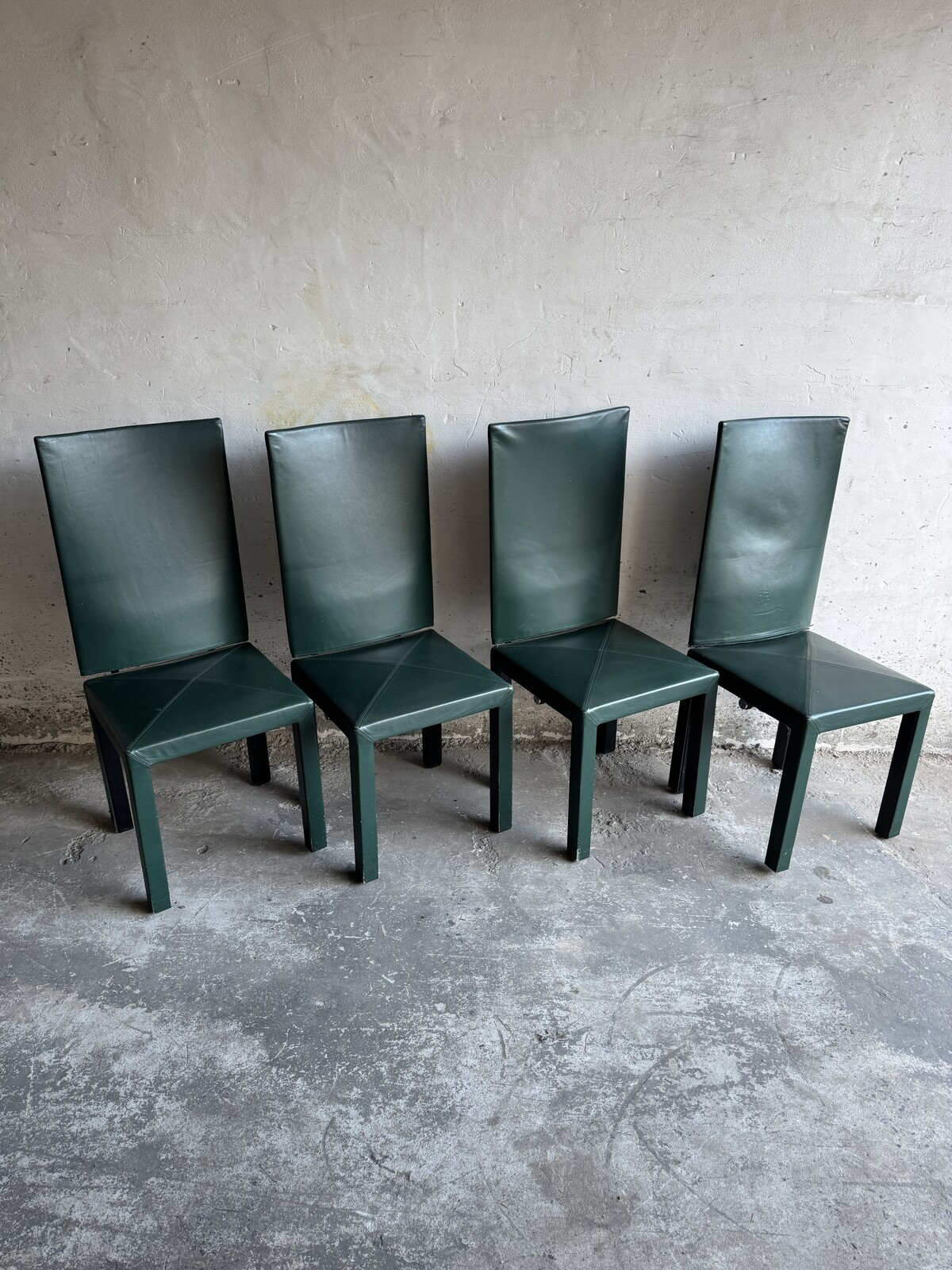 Set fo 4 Arcadia green leather chairs by Paolo Piva for B&B Italia