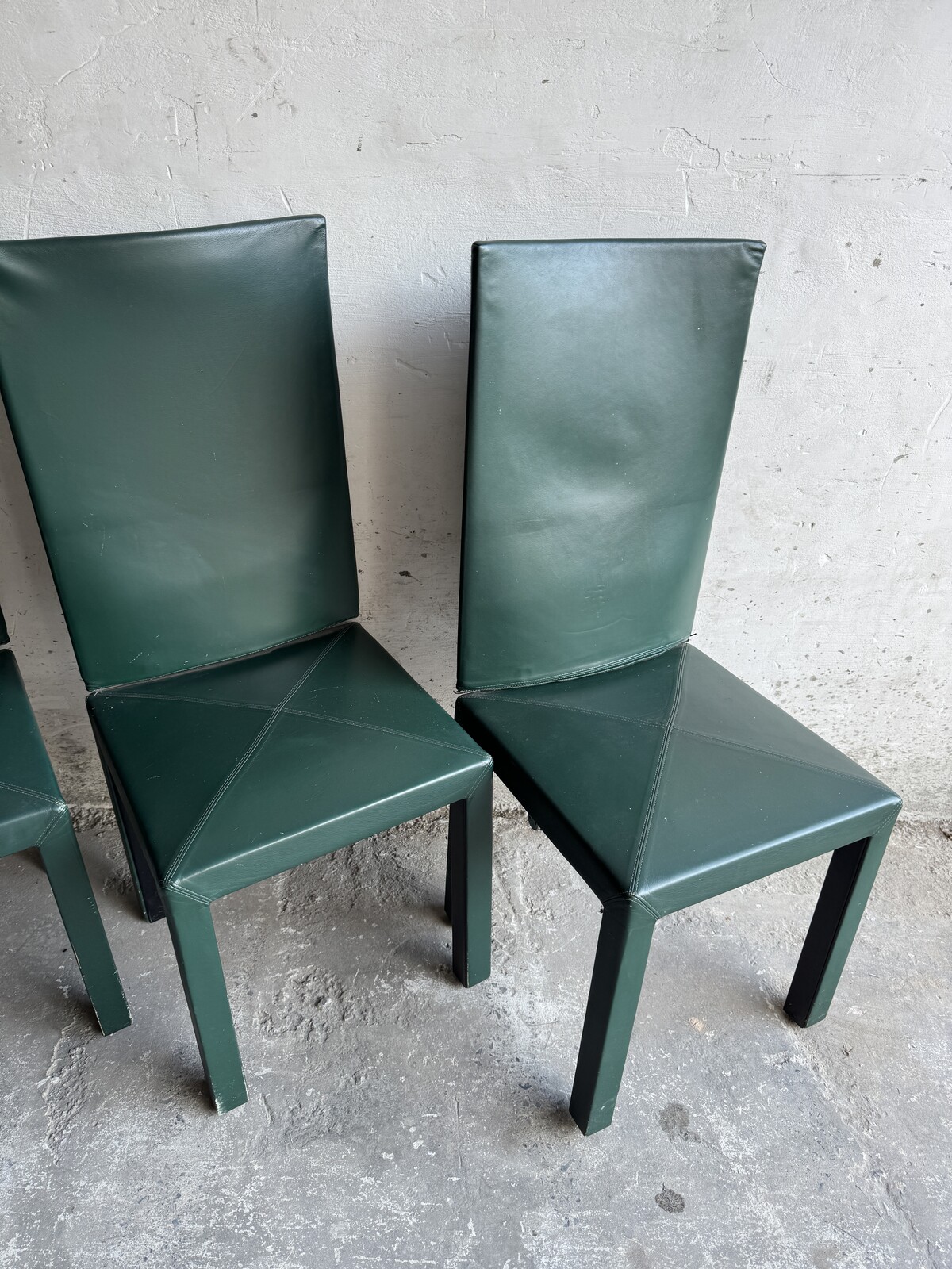 Set fo 4 Arcadia green leather chairs by Paolo Piva for B&B Italia