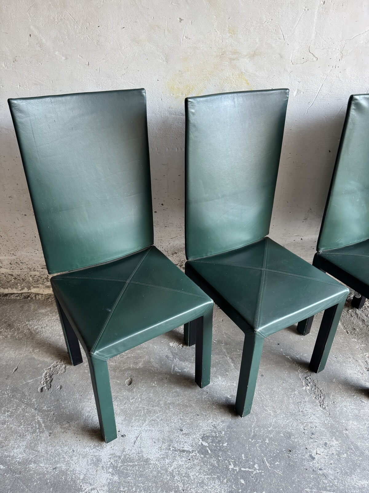 Set fo 4 Arcadia green leather chairs by Paolo Piva for B&B Italia