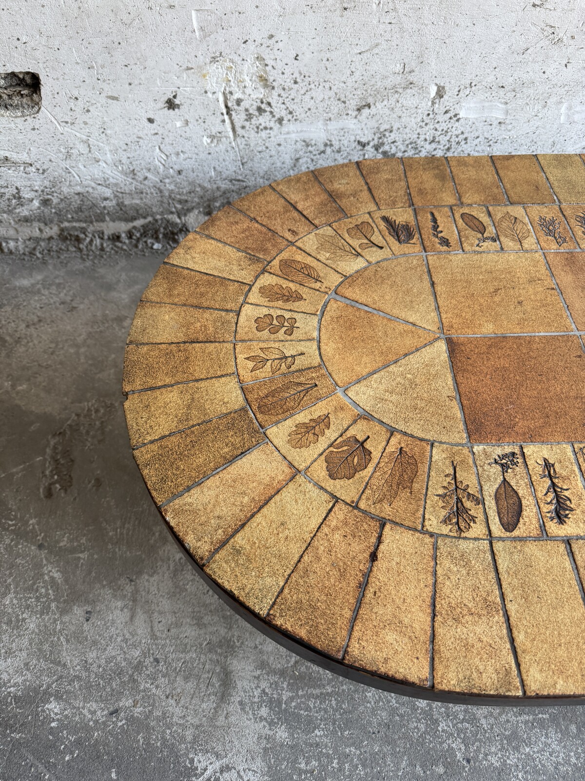 Unique brutalist stone coffee table with leaf design