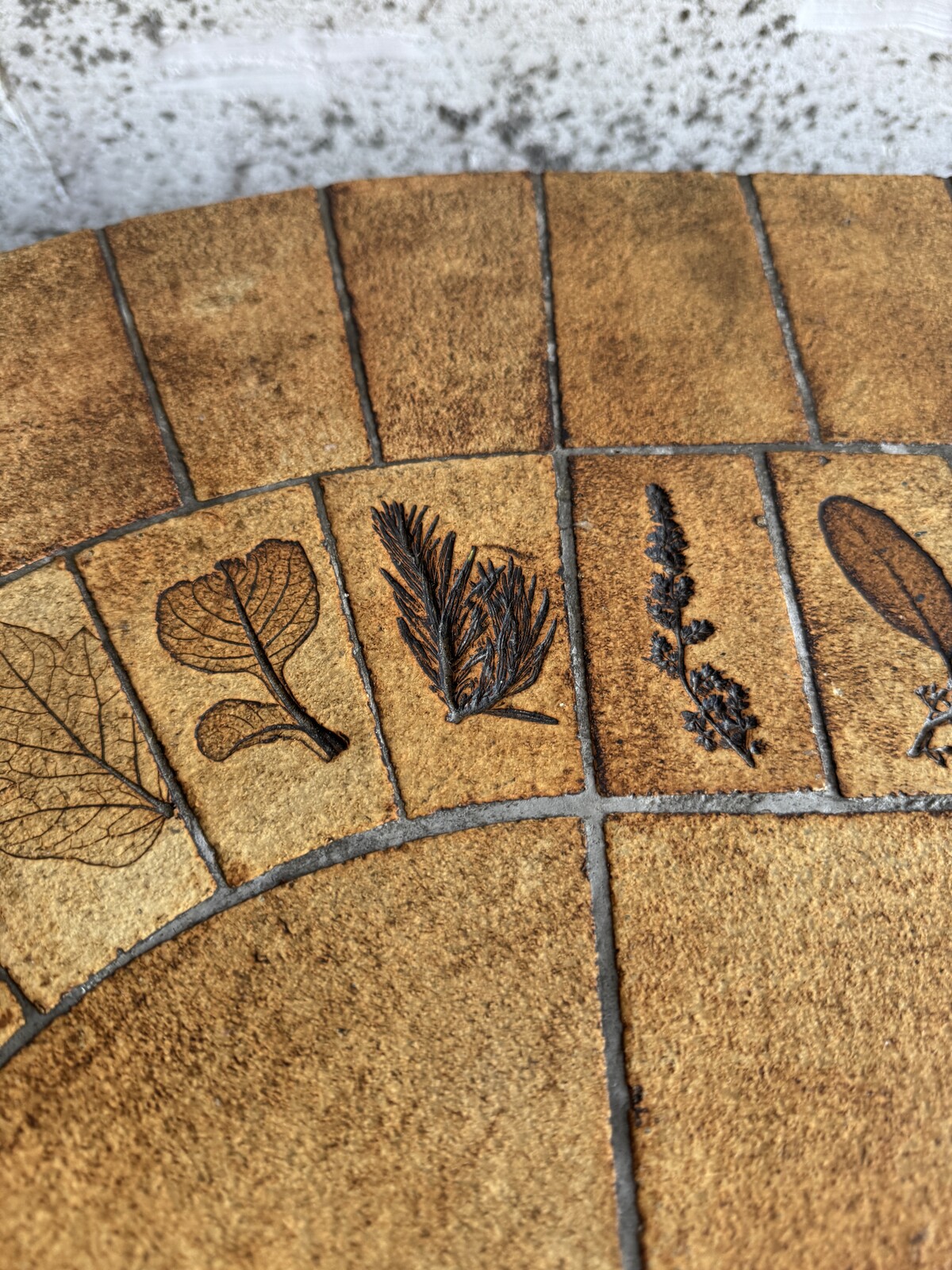 Unique brutalist stone coffee table with leaf design