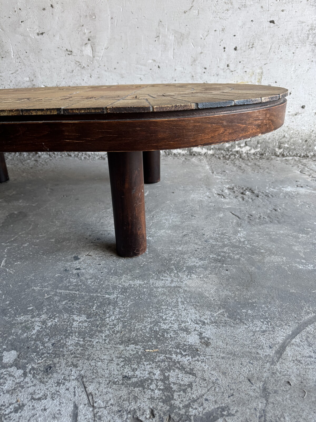 Unique brutalist stone coffee table with leaf design