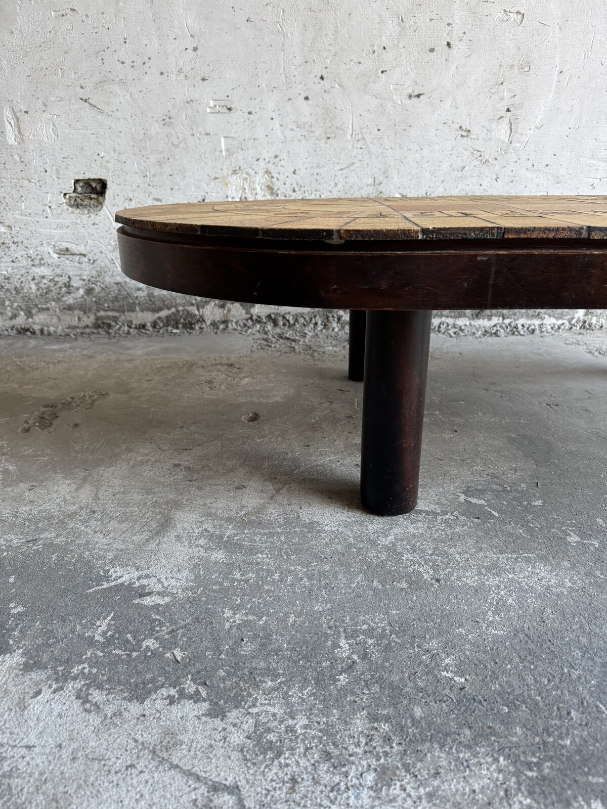 Unique brutalist stone coffee table with leaf design