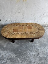 Unique brutalist stone coffee table with leaf design