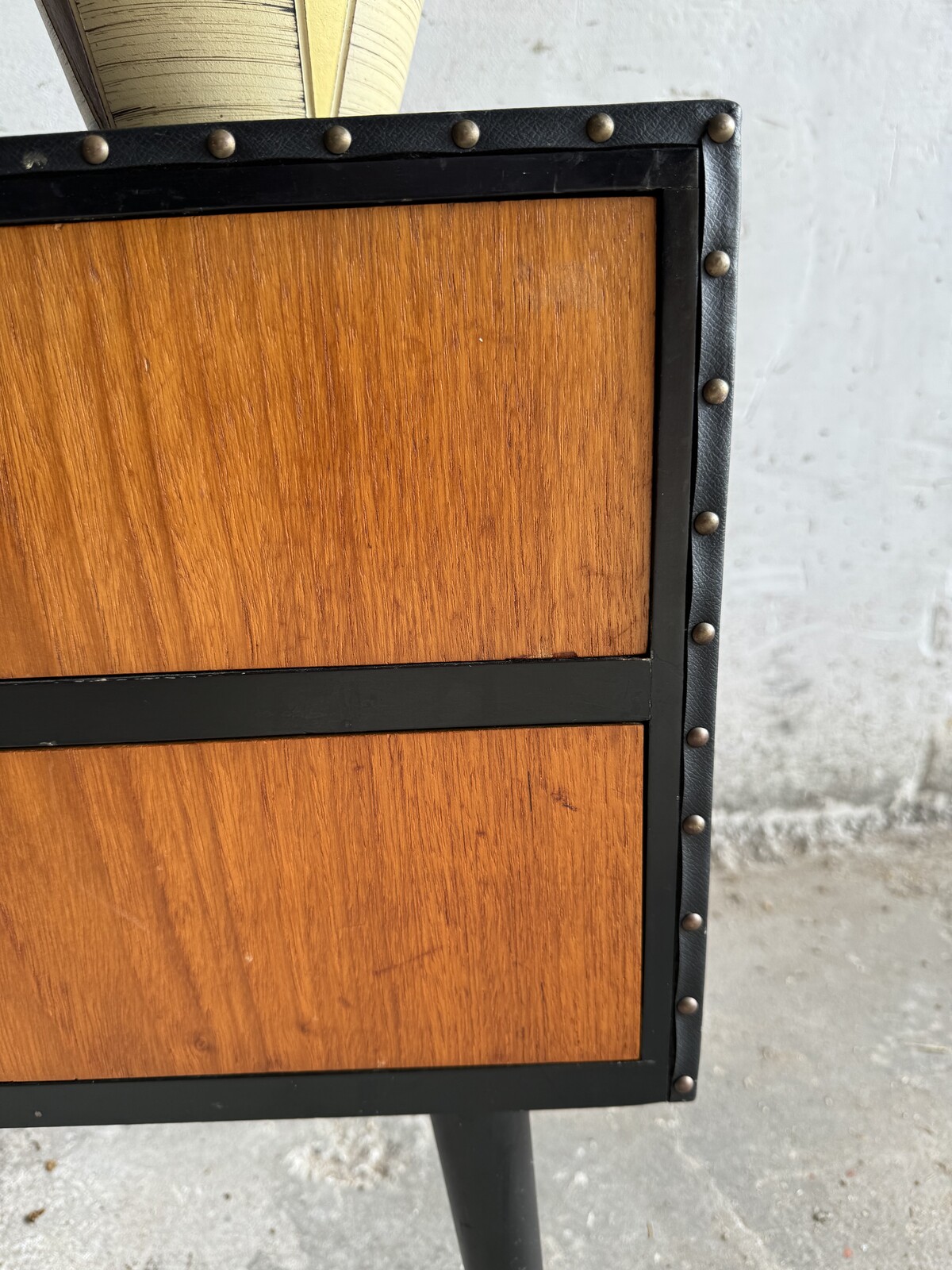 Vintage 1960's Ikea side table in teak and faux leather