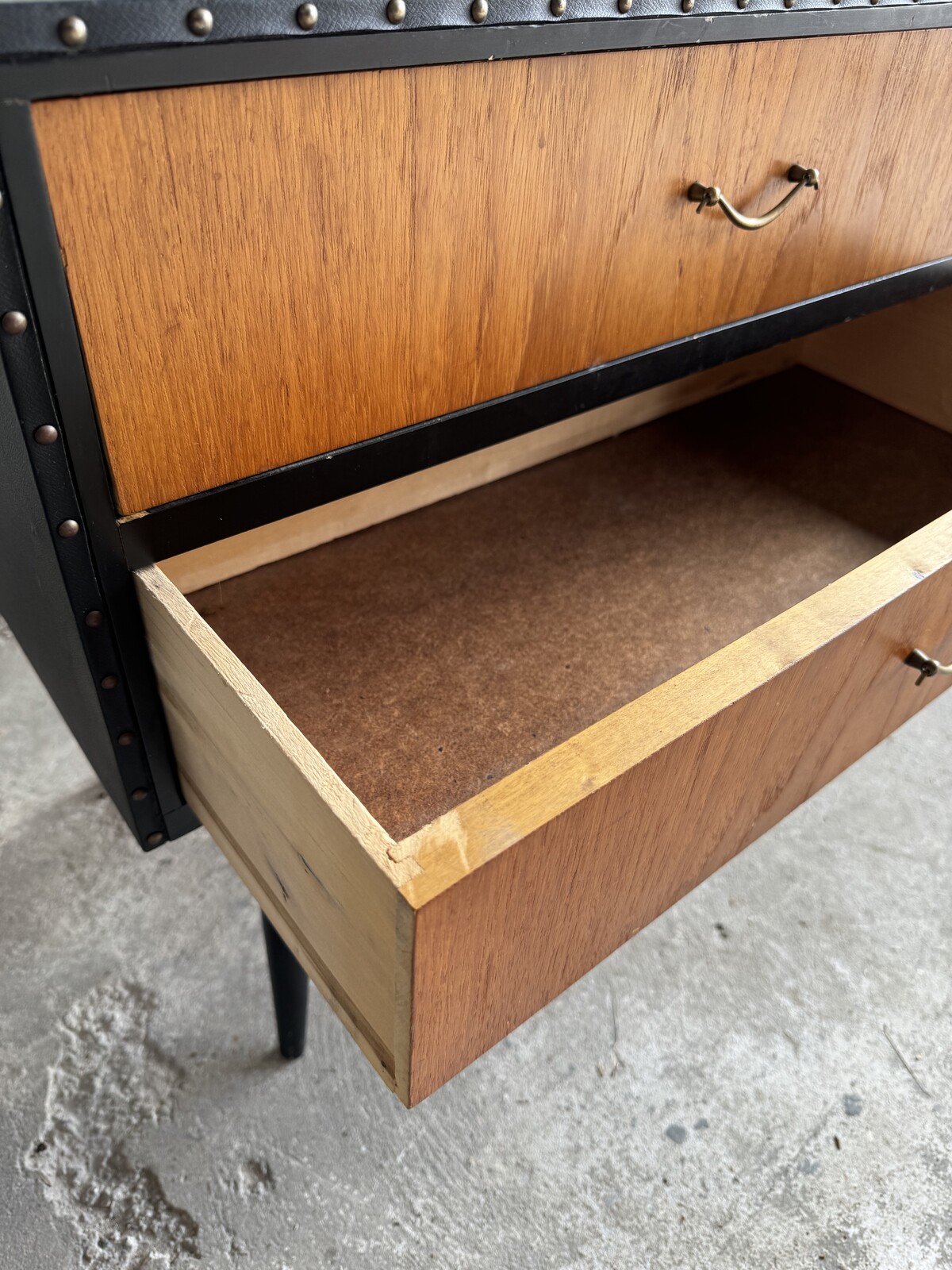 Vintage 1960's Ikea side table in teak and faux leather