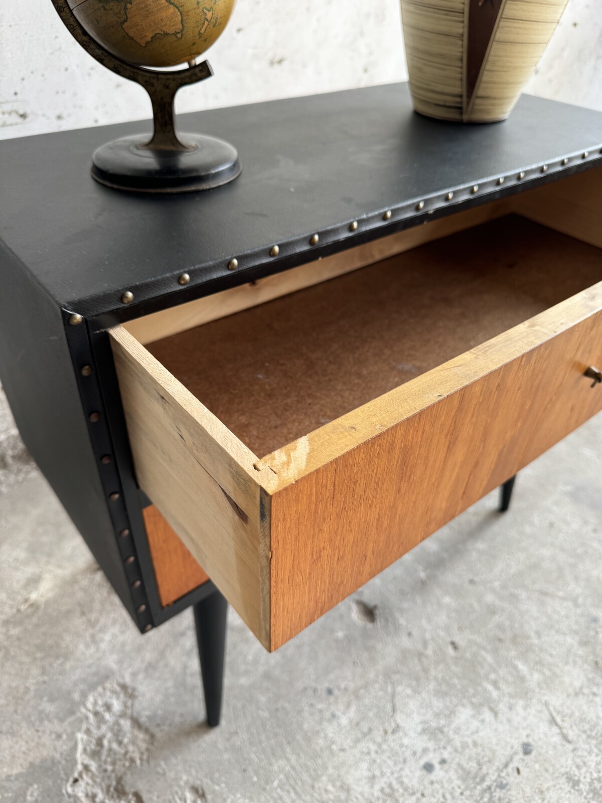 Vintage 1960's Ikea side table in teak and faux leather