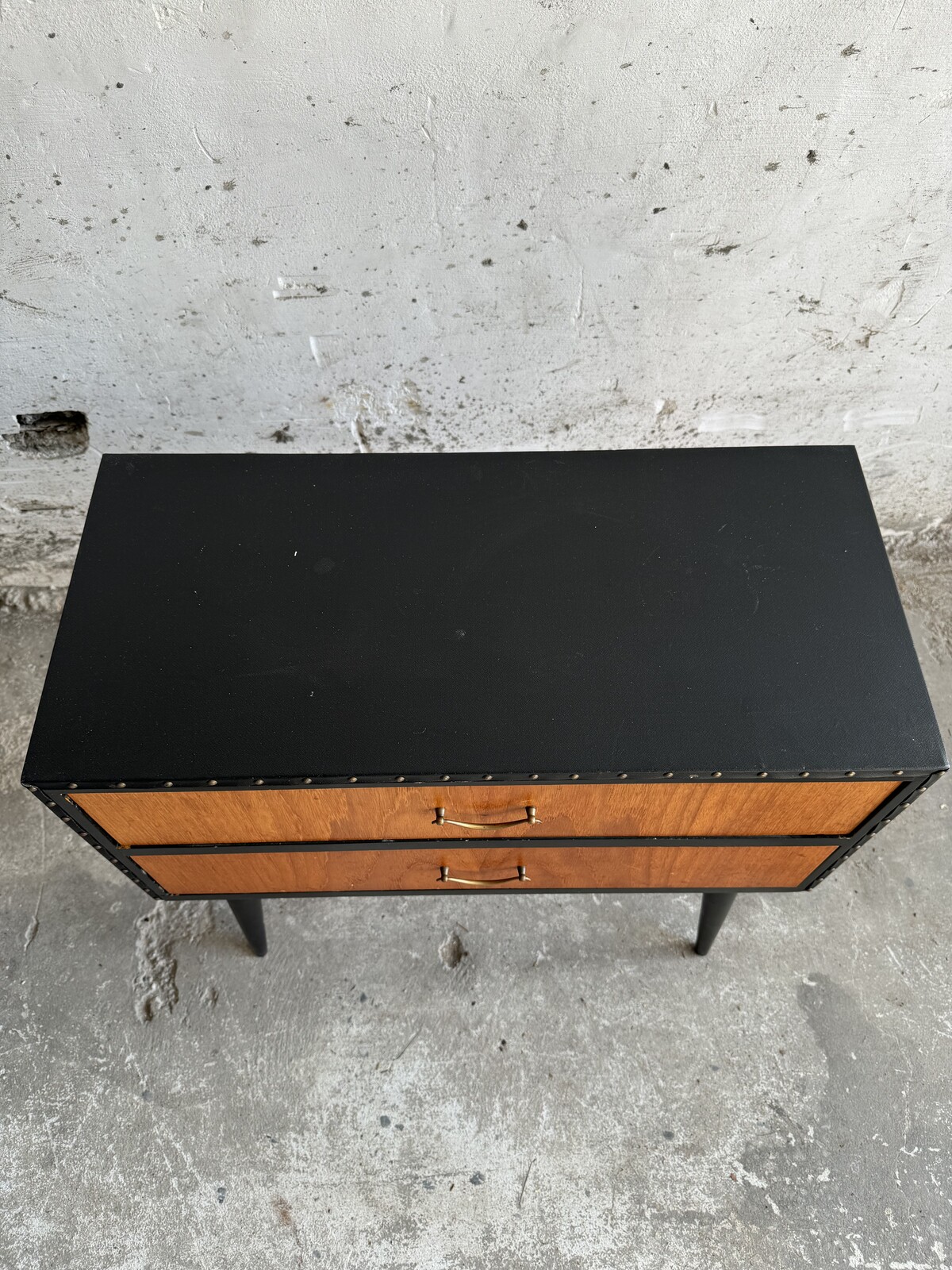 Vintage 1960's Ikea side table in teak and faux leather