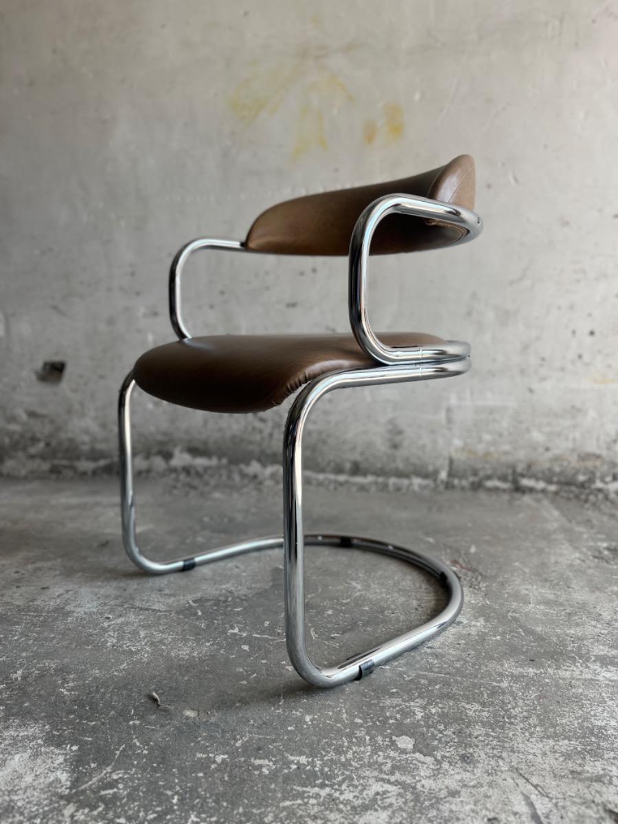 Vintage Italian Chrome and Skai Armchair , 1970s