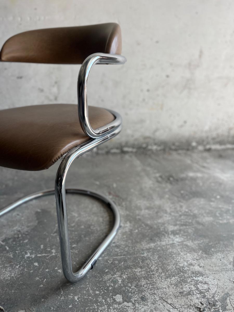 Vintage Italian Chrome and Skai Armchair , 1970s