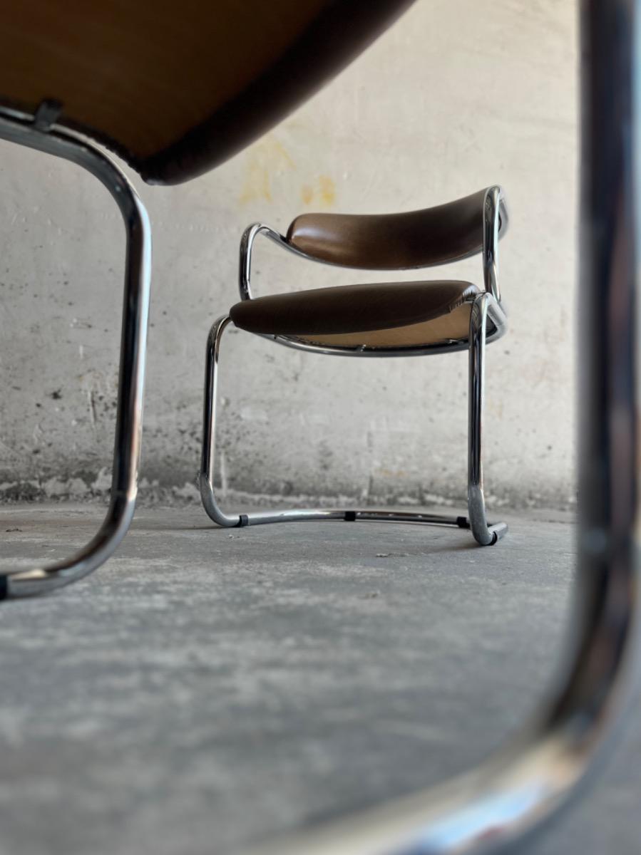 Vintage Italian Chrome and Skai Armchair , 1970s