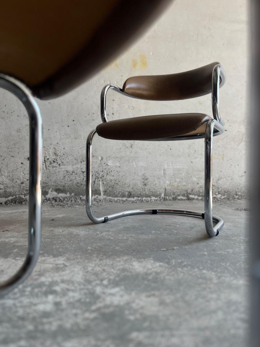 Vintage Italian Chrome and Skai Armchair , 1970s