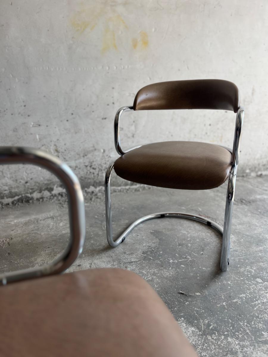 Vintage Italian Chrome and Skai Armchair , 1970s