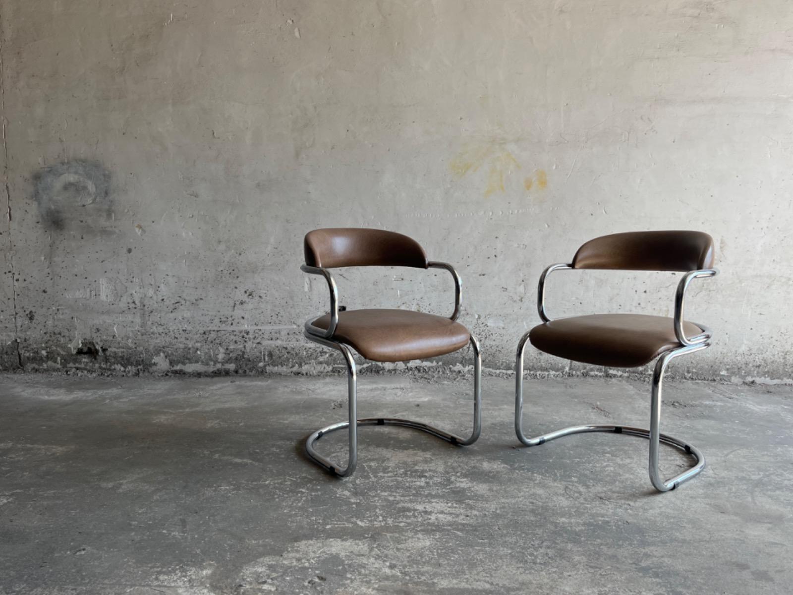 Vintage Italian Chrome and Skai Armchair , 1970s