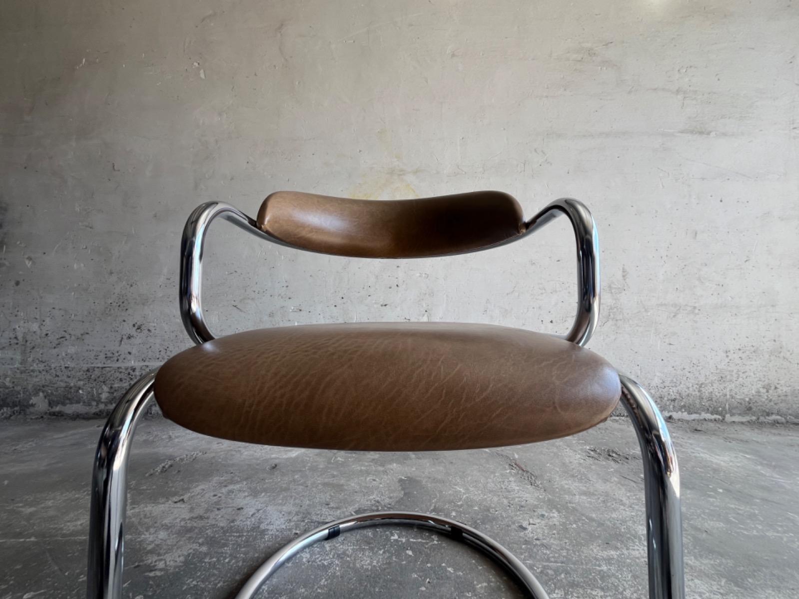 Vintage Italian Chrome and Skai Armchair , 1970s