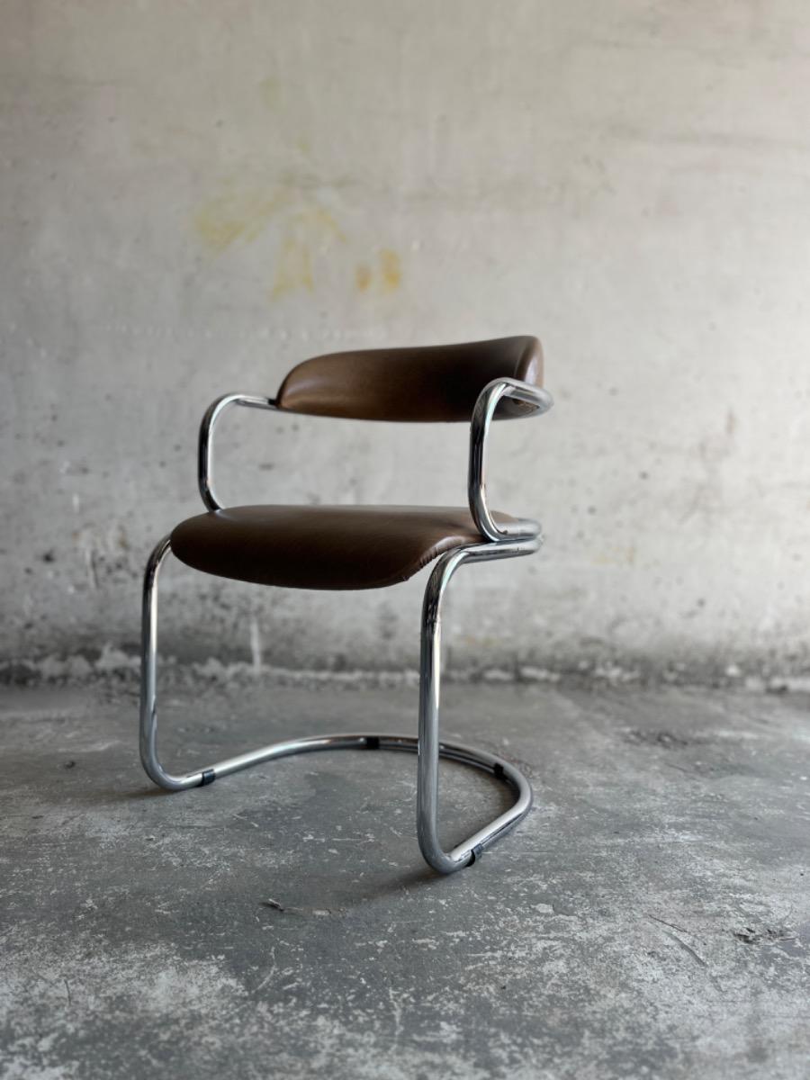 Vintage Italian Chrome and Skai Armchair , 1970s