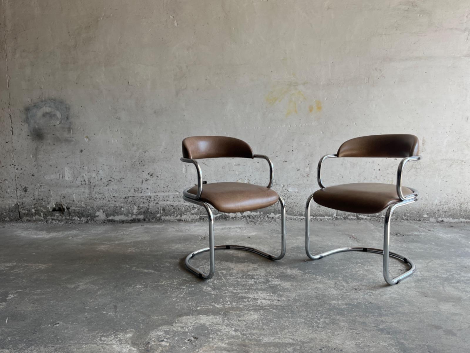 Vintage Italian Chrome and Skai Armchair , 1970s