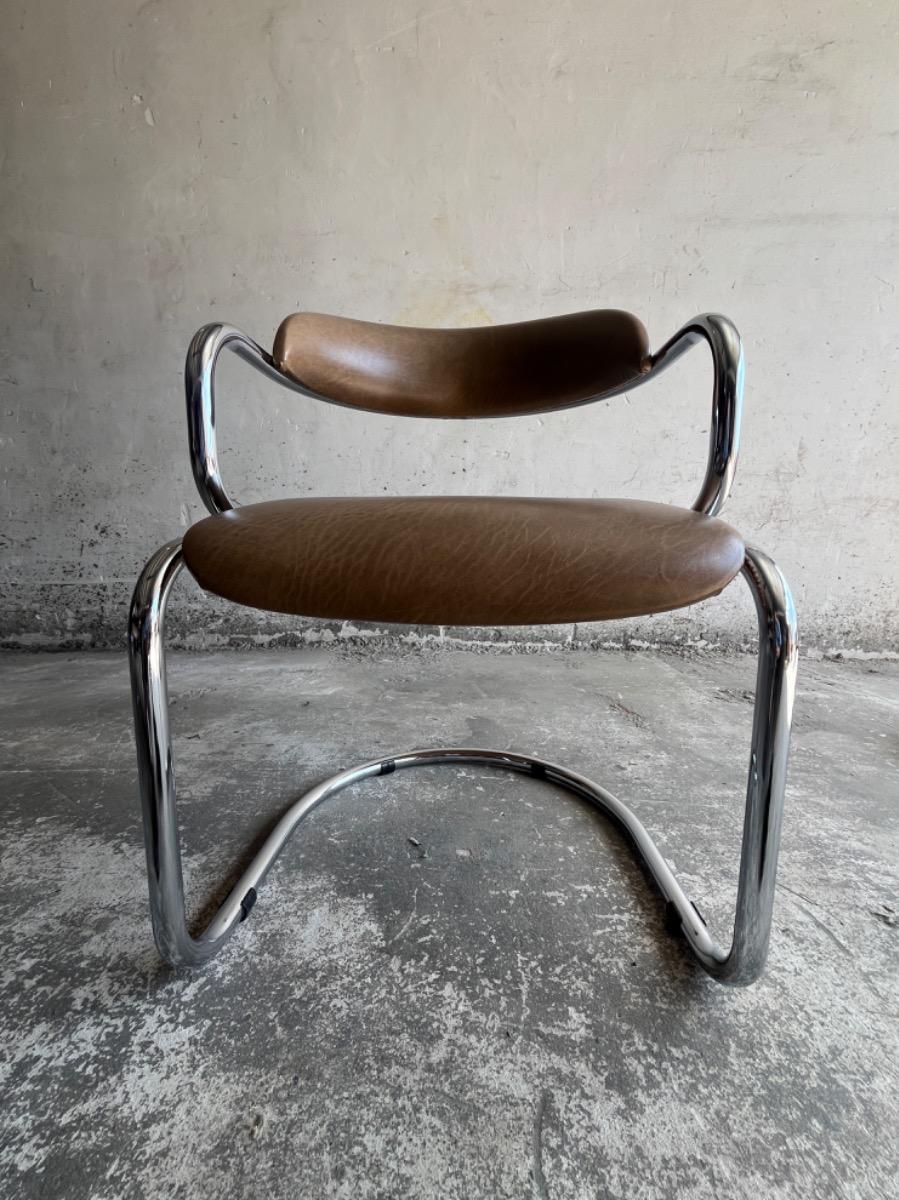 Vintage Italian Chrome and Skai Armchair , 1970s