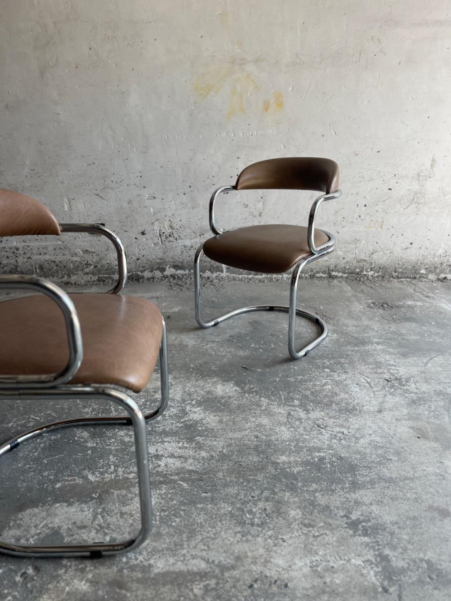 Vintage Italian Chrome and Skai Armchair , 1970s