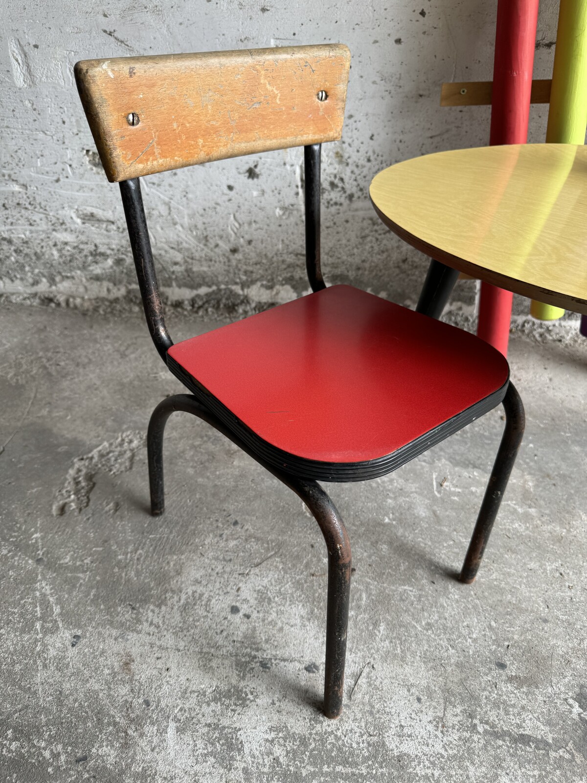 Vintage mid century kids kidney table and chair set. 