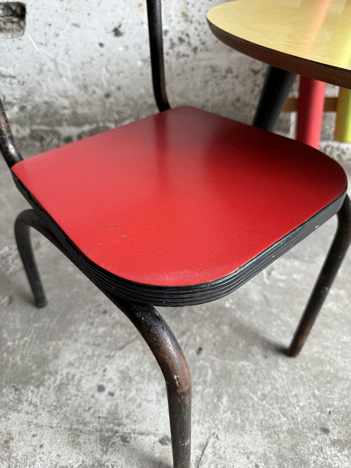 Vintage mid century kids kidney table and chair set. 