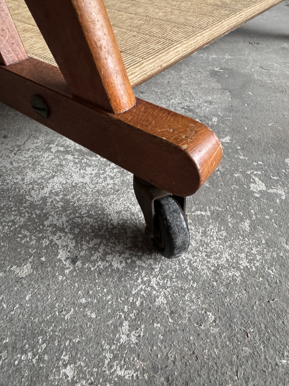 Vintage serveertafel van metaal, eikenhout en rotan voor Jullian, Frankrijk 1960