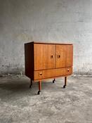 Vintage teakwood dressoir on wheels designed by Berner Huwel